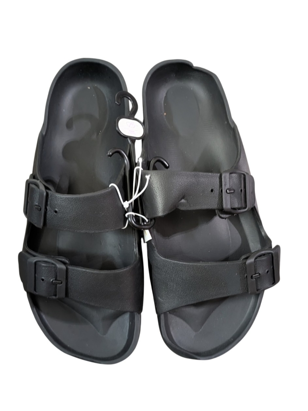 Women's Black Double-Buckle Slide Sandals Size 9/10